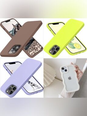 Premium Silicone Phone Case Set - Lavender, Neon Yellow, Brown, Clear Trim